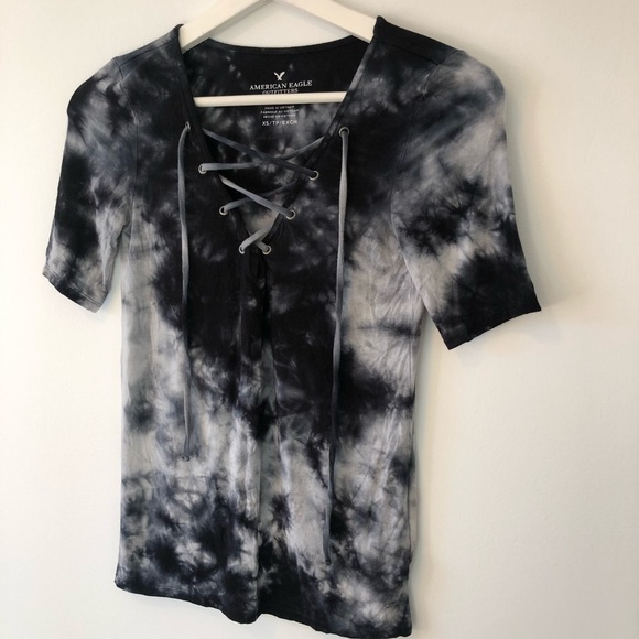 AEO Tie Dye Lace Up Top - Picture 7 of 7